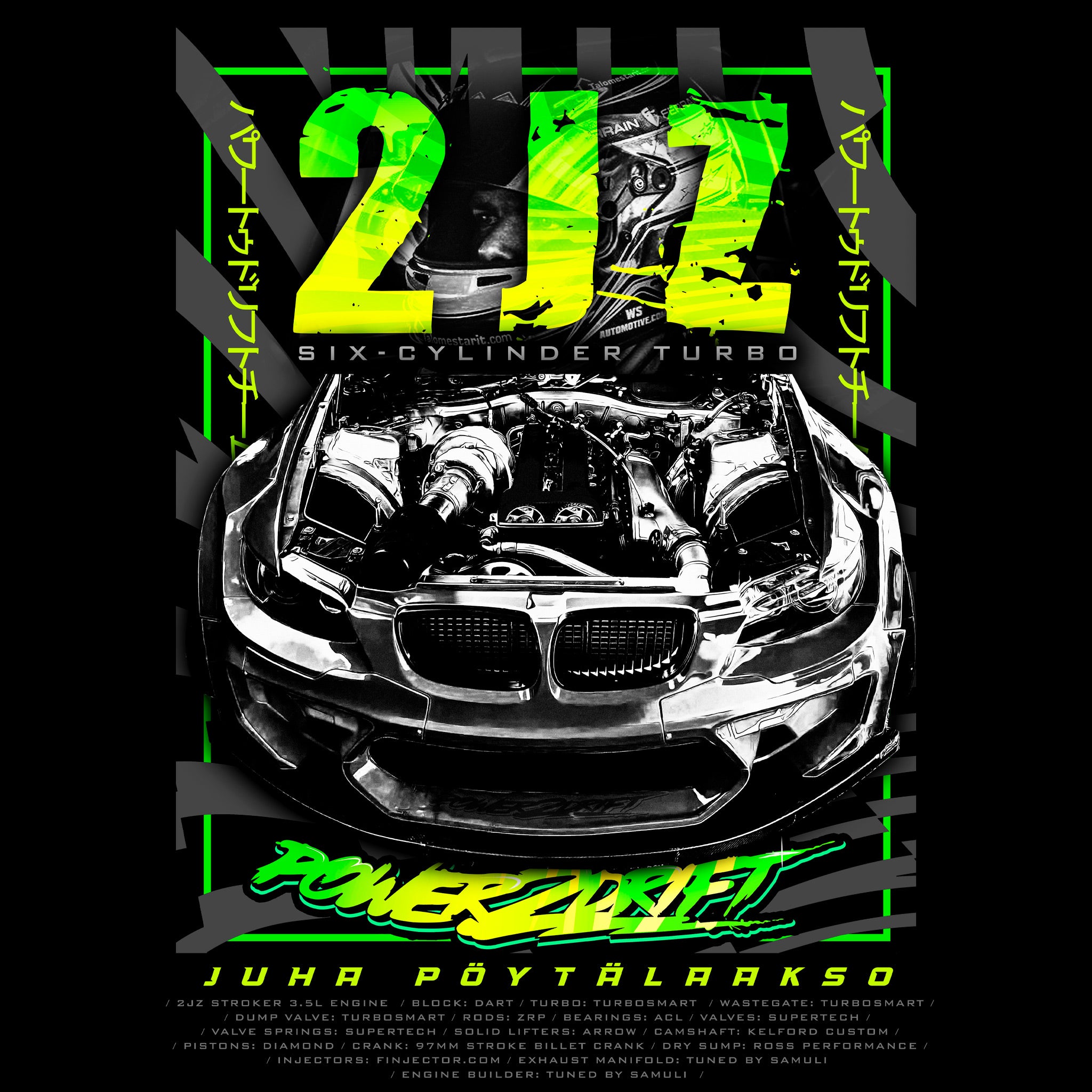 Power2Drift Team - Lasten T-Paita, 2JZ, musta