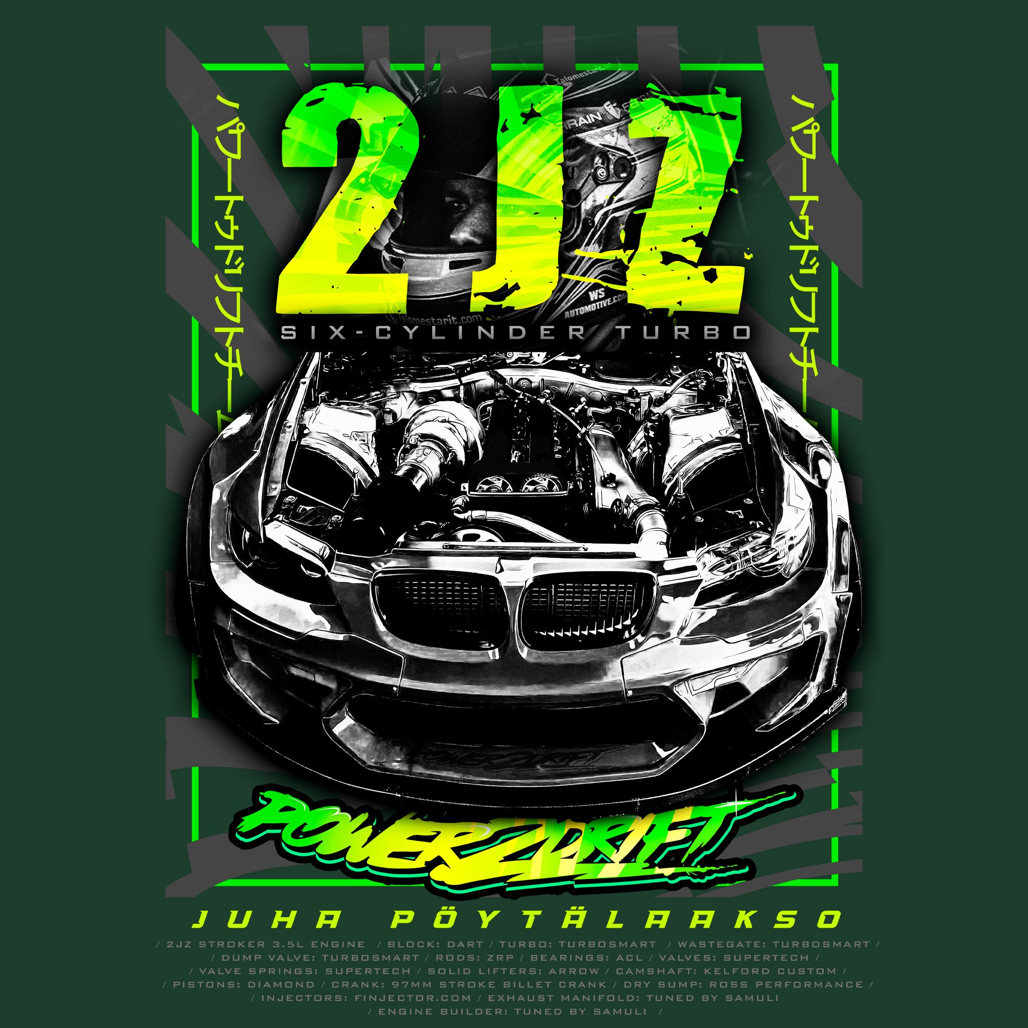 Power2Drift Team - T-Paita, 2JZ, vihreä