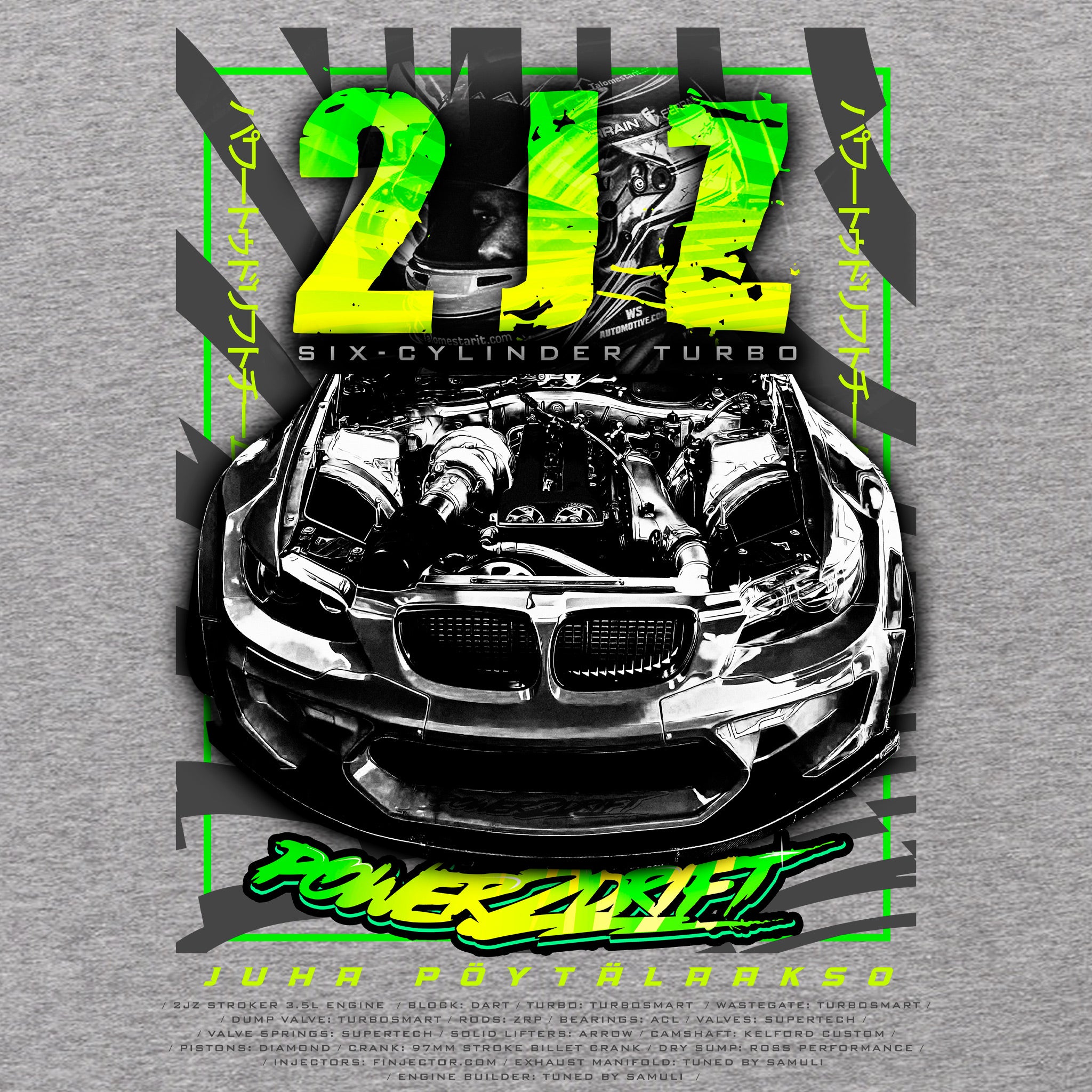 Power2Drift Team - T-Paita, 2JZ, vaaleanharmaa