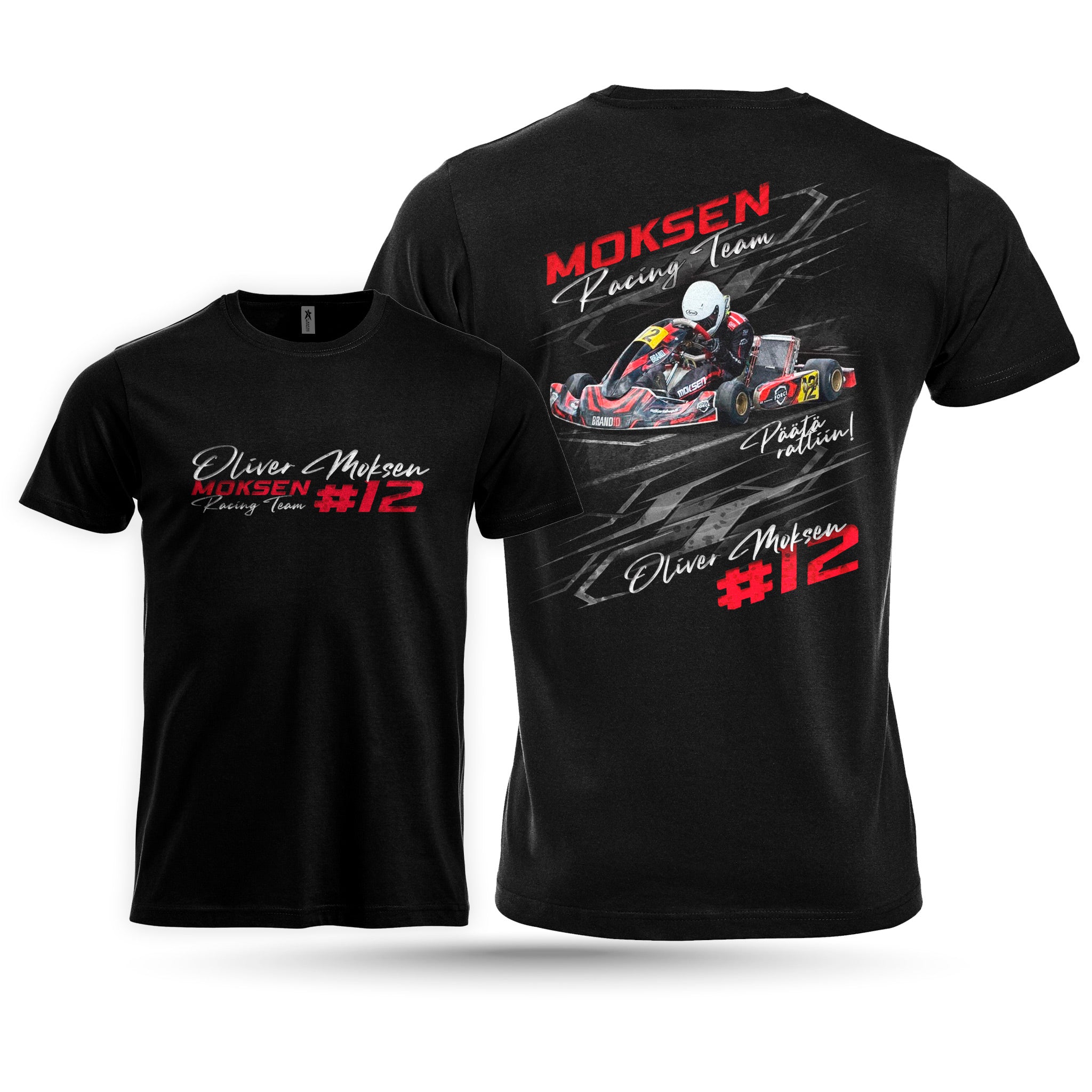 Moksen Racing Team - T-Paita, Logo edessä & kuva selässä