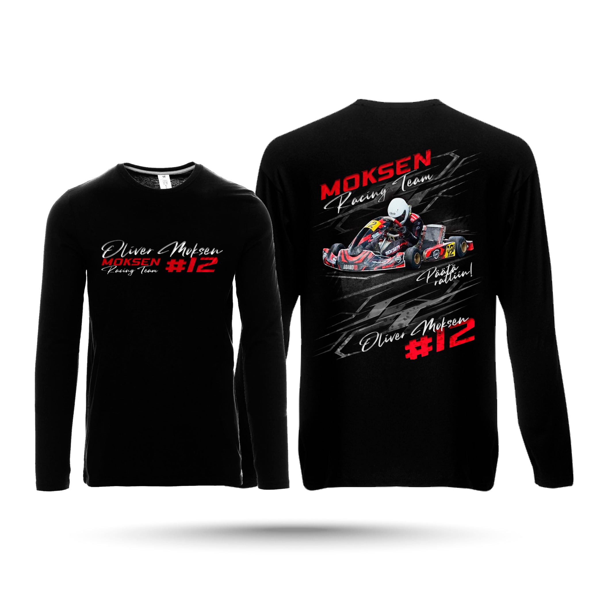 Moksen Racing Team - Pitkähihtainen T-Paita, Logo edessä & kuva selässä